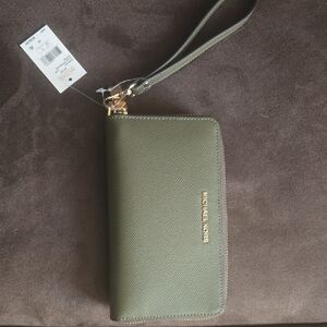 Michael Kors Green Wristlet with Gold Accents